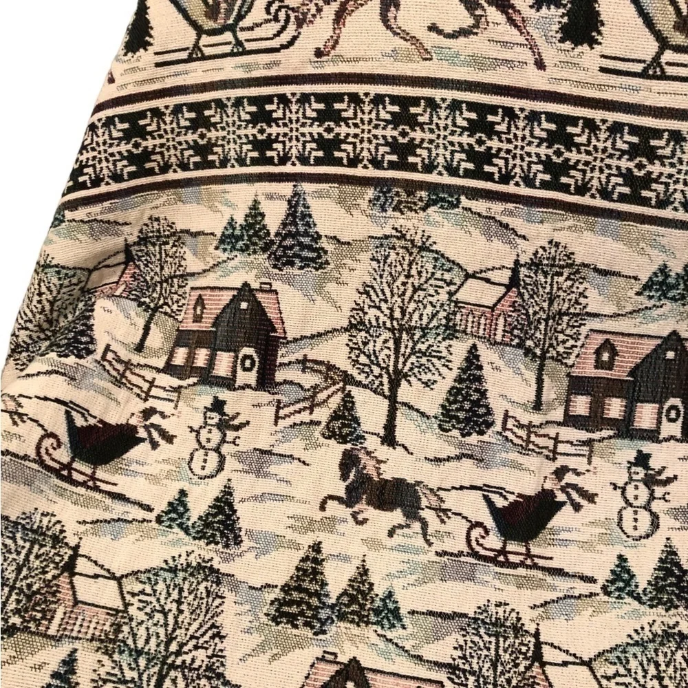 Holiday Sofa Throw Christmas Hometown Village Reversible W/Fringe 72X52” Dreamy